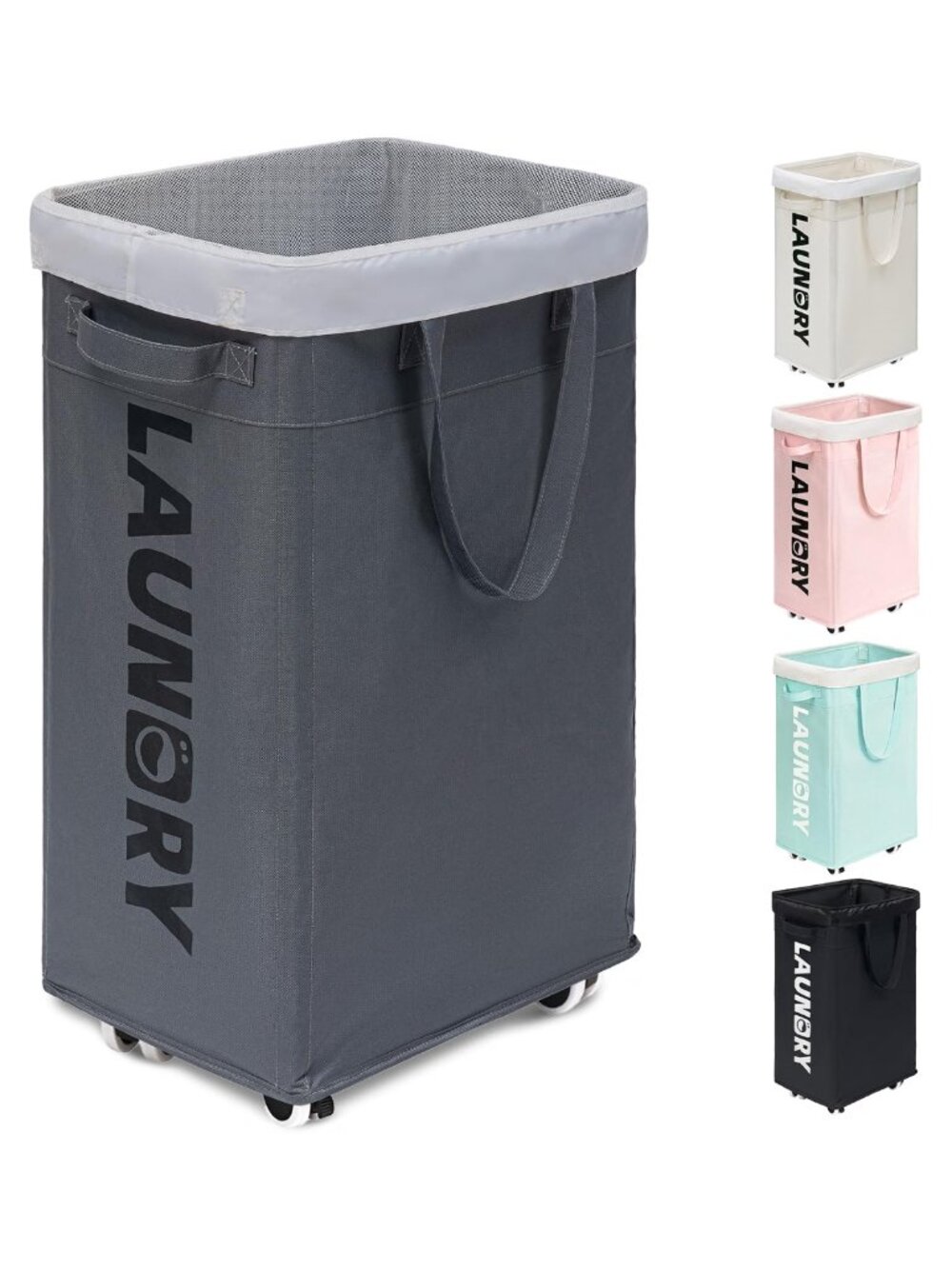 75L Rolling Laundry Basket with Wheels Removable Bag
